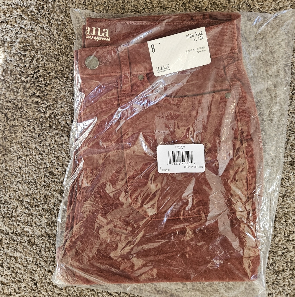 NWT a.n.a Women's High Rise Flare Pants - Reddish Brown Courdoroy